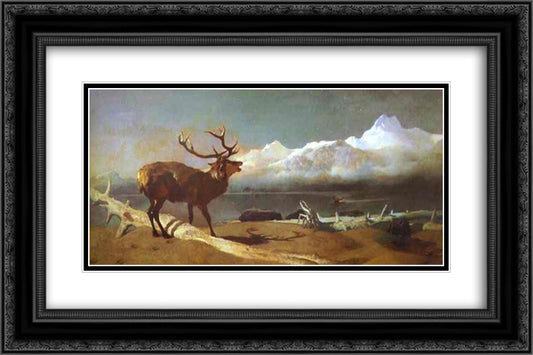 The Challenge 24x16 Black Ornate Wood Framed Art Print Poster with Double Matting by Landseer, Edwin Henry