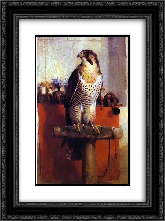 The Falcon 18x24 Black Ornate Wood Framed Art Print Poster with Double Matting by Landseer, Edwin Henry