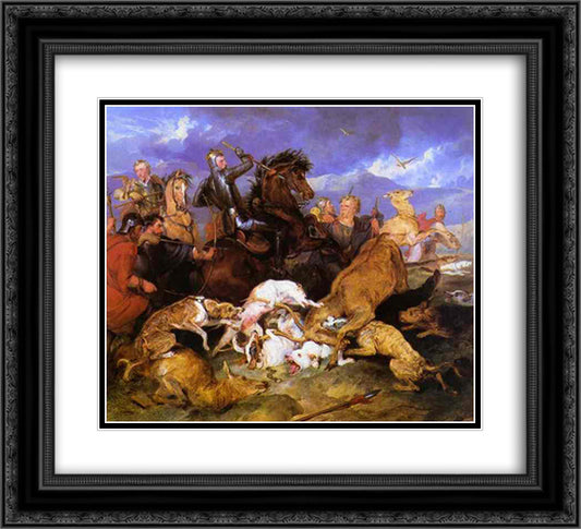 The Hunting of Chevy Chase 22x20 Black Ornate Wood Framed Art Print Poster with Double Matting by Landseer, Edwin Henry