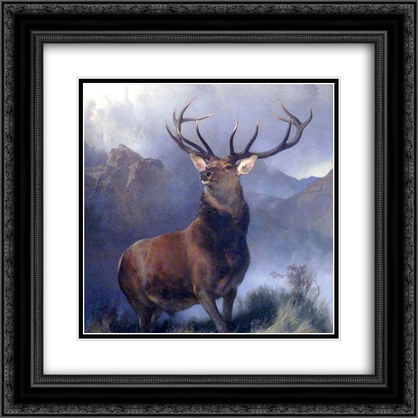 The Monarch of the Glen 20x20 Black Ornate Wood Framed Art Print Poster with Double Matting by Landseer, Edwin Henry