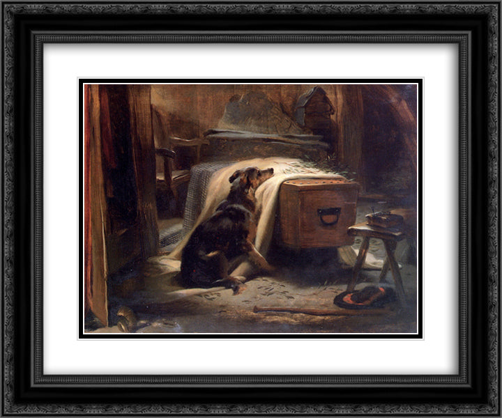 The Old Shepherd's Chief Mourner 24x20 Black Ornate Wood Framed Art Print Poster with Double Matting by Landseer, Edwin Henry