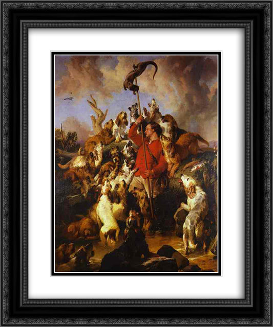 The Otter Hunt 20x24 Black Ornate Wood Framed Art Print Poster with Double Matting by Landseer, Edwin Henry