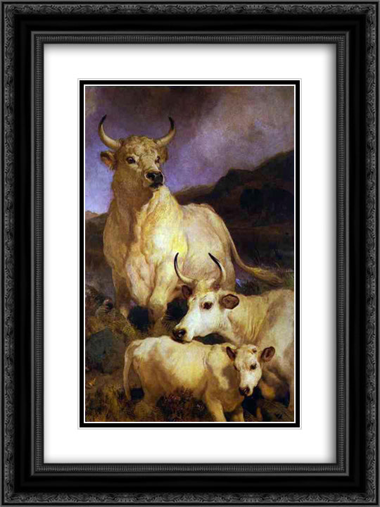 The Wild Cattle of Chillingham 18x24 Black Ornate Wood Framed Art Print Poster with Double Matting by Landseer, Edwin Henry