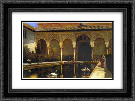 A Court in the Alhambra 24x18 Black Ornate Wood Framed Art Print Poster with Double Matting by Weeks, Edwin Lord