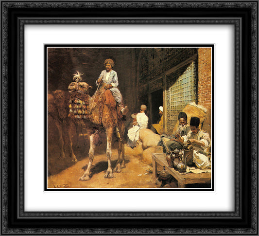 A Marketplace in Ispahan 22x20 Black Ornate Wood Framed Art Print Poster with Double Matting by Weeks, Edwin Lord