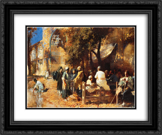 A Persian Cafe 24x20 Black Ornate Wood Framed Art Print Poster with Double Matting by Weeks, Edwin Lord