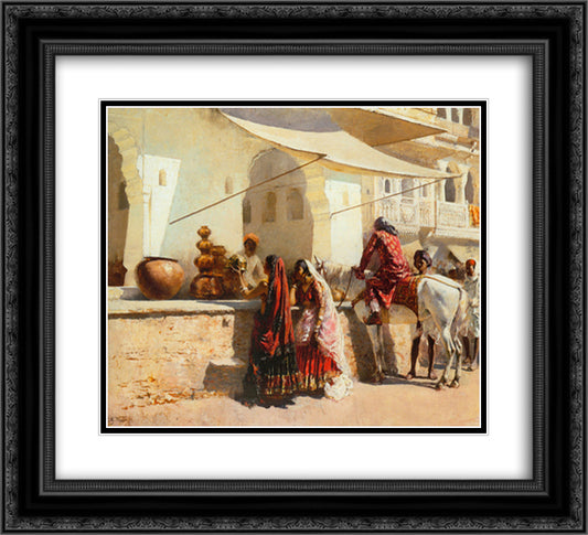 A Street Market Scene, India 22x20 Black Ornate Wood Framed Art Print Poster with Double Matting by Weeks, Edwin Lord