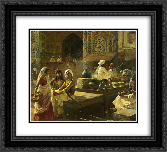 An Open Air Kitchen, Lahore, India 22x20 Black Ornate Wood Framed Art Print Poster with Double Matting by Weeks, Edwin Lord