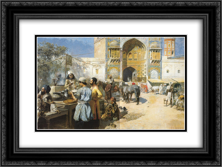 An Open Air Restaurant, Lahore 24x18 Black Ornate Wood Framed Art Print Poster with Double Matting by Weeks, Edwin Lord