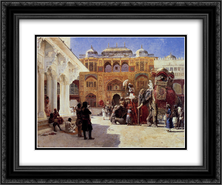 Arrival Of Prince Humbert, The Rajah, At The Palace Of Amber 24x20 Black Ornate Wood Framed Art Print Poster with Double Matting by Weeks, Edwin Lord