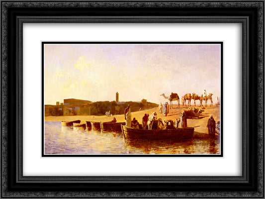 At The River Crossing 24x18 Black Ornate Wood Framed Art Print Poster with Double Matting by Weeks, Edwin Lord