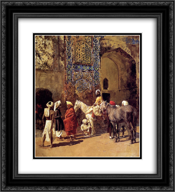 Blue Tiled Mosque At Delhi, India 20x22 Black Ornate Wood Framed Art Print Poster with Double Matting by Weeks, Edwin Lord