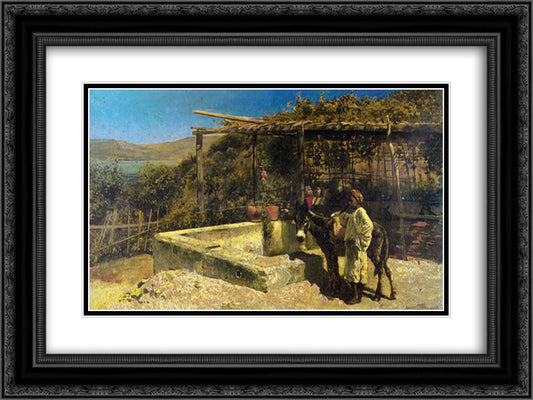 By The Well 24x18 Black Ornate Wood Framed Art Print Poster with Double Matting by Weeks, Edwin Lord