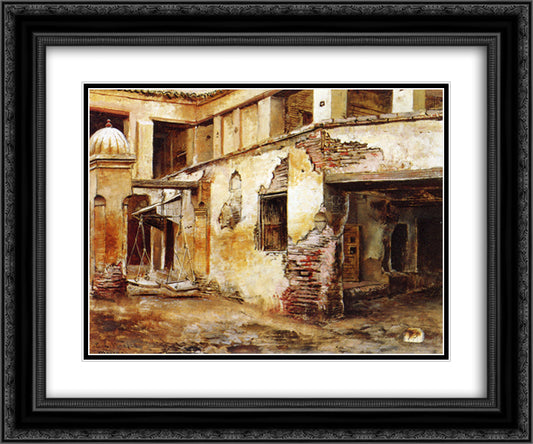 Courtyard in Morocco 24x20 Black Ornate Wood Framed Art Print Poster with Double Matting by Weeks, Edwin Lord