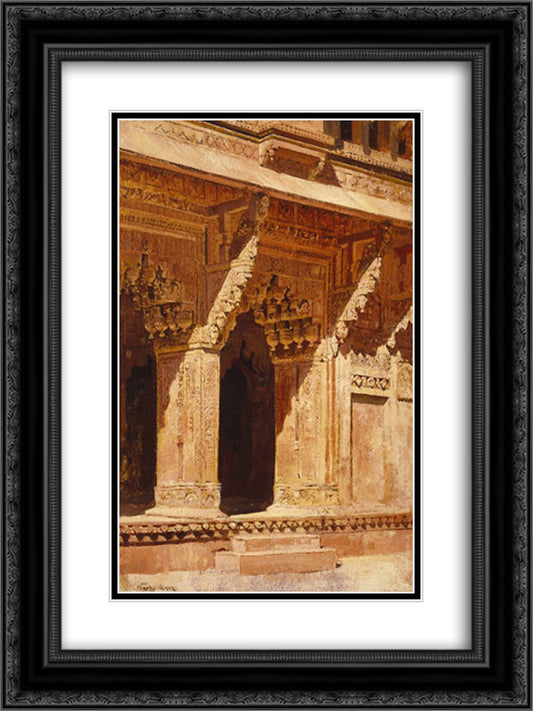 Curiously Wrought Red Sandstone Arches, Fort Agra, India 18x24 Black Ornate Wood Framed Art Print Poster with Double Matting by Weeks, Edwin Lord