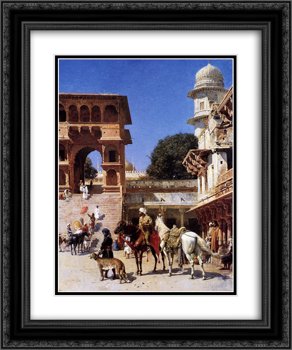 Departure For The Hunt 20x24 Black Ornate Wood Framed Art Print Poster with Double Matting by Weeks, Edwin Lord