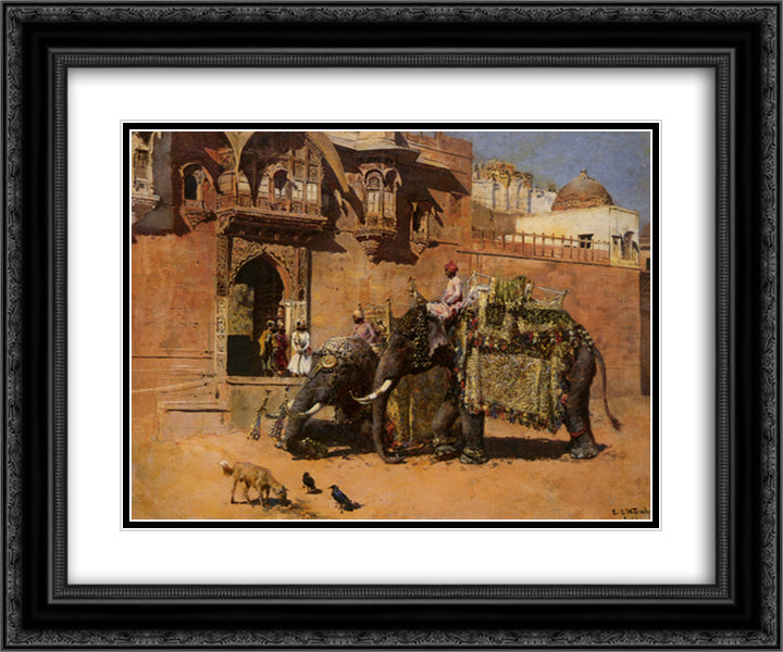 Elephants at the Palace of Jodhpore 24x20 Black Ornate Wood Framed Art Print Poster with Double Matting by Weeks, Edwin Lord