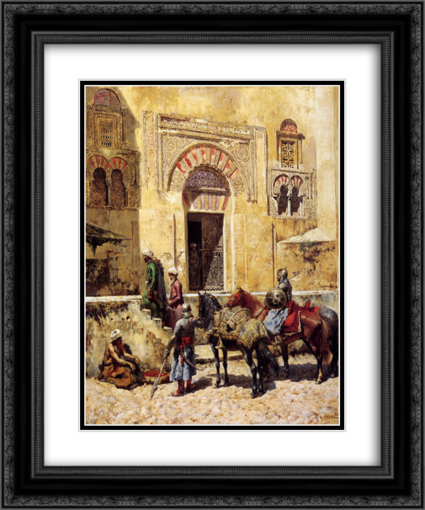 Entering The Mosque 20x24 Black Ornate Wood Framed Art Print Poster with Double Matting by Weeks, Edwin Lord