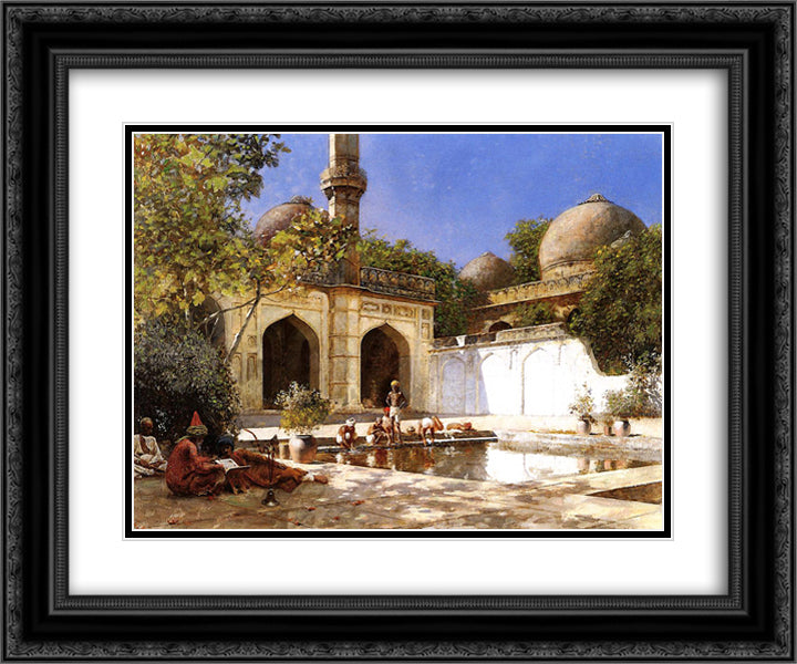 Figures in the Courtyard of a Mosque 24x20 Black Ornate Wood Framed Art Print Poster with Double Matting by Weeks, Edwin Lord