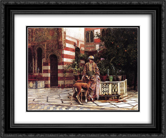 Girl in a Moorish Courtyard 24x20 Black Ornate Wood Framed Art Print Poster with Double Matting by Weeks, Edwin Lord