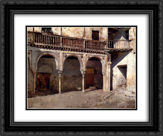 Granada Courtyard 24x20 Black Ornate Wood Framed Art Print Poster with Double Matting by Weeks, Edwin Lord