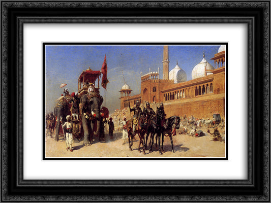 Great Mogul And His Court Returning From The Great Mosque At Delhi, India 24x18 Black Ornate Wood Framed Art Print Poster with Double Matting by Weeks, Edwin Lord