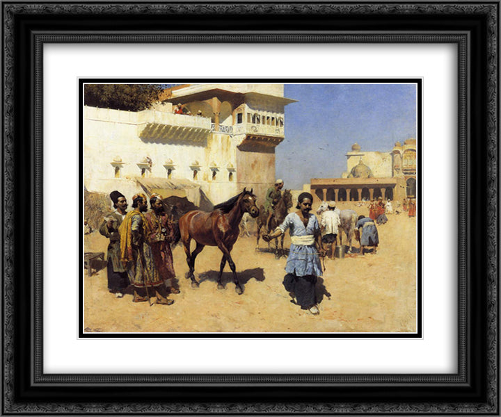 Horse Market, Persian Stables, Bombay 24x20 Black Ornate Wood Framed Art Print Poster with Double Matting by Weeks, Edwin Lord