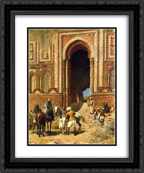 Indian Horsemen at the Gateway of Alah ou din, Old Delhi 20x24 Black Ornate Wood Framed Art Print Poster with Double Matting by Weeks, Edwin Lord