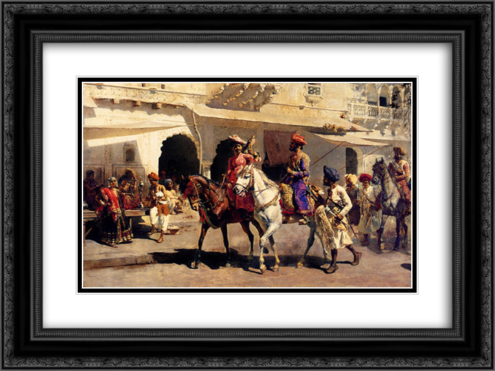 Leaving For The Hunt At Gwalior 24x18 Black Ornate Wood Framed Art Print Poster with Double Matting by Weeks, Edwin Lord