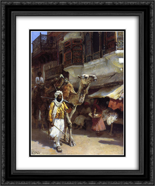 Man Leading a Camel 20x24 Black Ornate Wood Framed Art Print Poster with Double Matting by Weeks, Edwin Lord