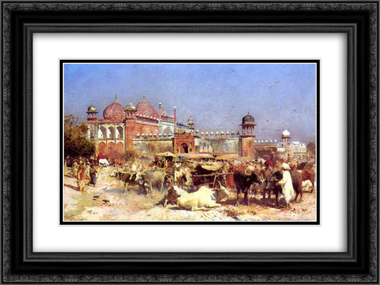 Market Place at Agra 24x18 Black Ornate Wood Framed Art Print Poster with Double Matting by Weeks, Edwin Lord