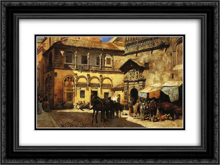 Market Square in Front of the Sacristy and Doorway of the Cathedral, Granada 24x18 Black Ornate Wood Framed Art Print Poster with Double Matting by Weeks, Edwin Lord