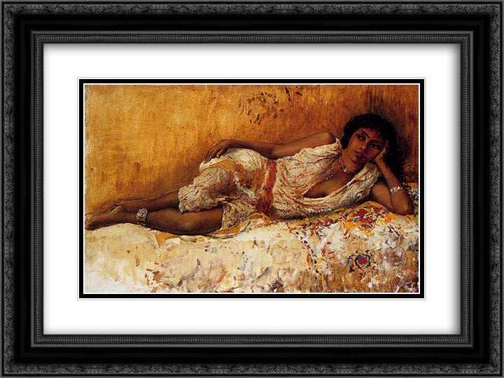 Moorish Girl Lying On A Couch Rabat, Morocco 24x18 Black Ornate Wood Framed Art Print Poster with Double Matting by Weeks, Edwin Lord