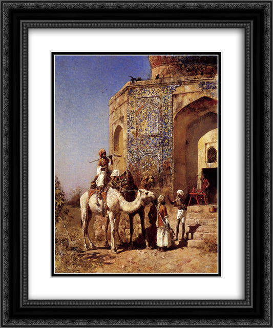 Old Blue Tiled Mosque, Outside of Delhi, India 20x24 Black Ornate Wood Framed Art Print Poster with Double Matting by Weeks, Edwin Lord