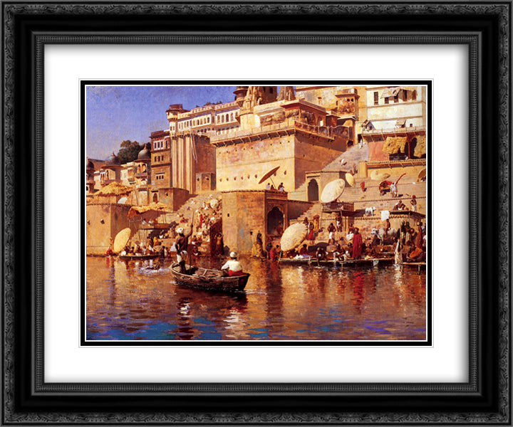 On The River Benares 24x20 Black Ornate Wood Framed Art Print Poster with Double Matting by Weeks, Edwin Lord