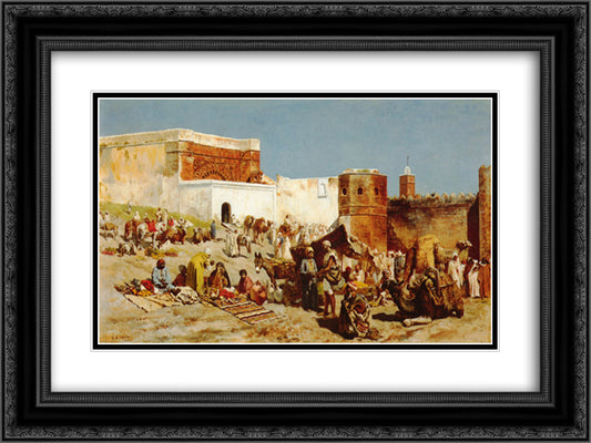 Open Market, Morocco 24x18 Black Ornate Wood Framed Art Print Poster with Double Matting by Weeks, Edwin Lord