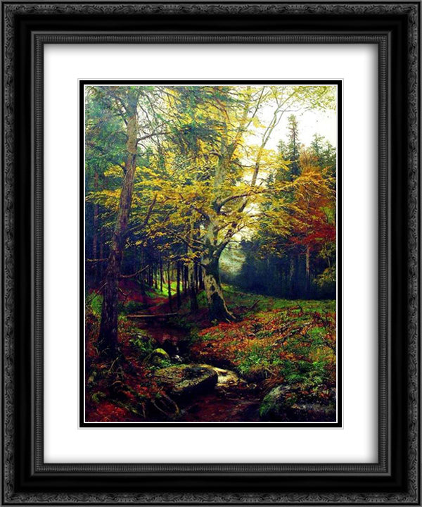 Creek in the Woods 20x24 Black Ornate Wood Framed Art Print Poster with Double Matting by Volkov, Efim