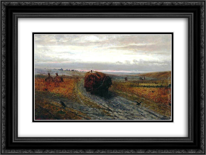 During Haying 24x18 Black Ornate Wood Framed Art Print Poster with Double Matting by Volkov, Efim