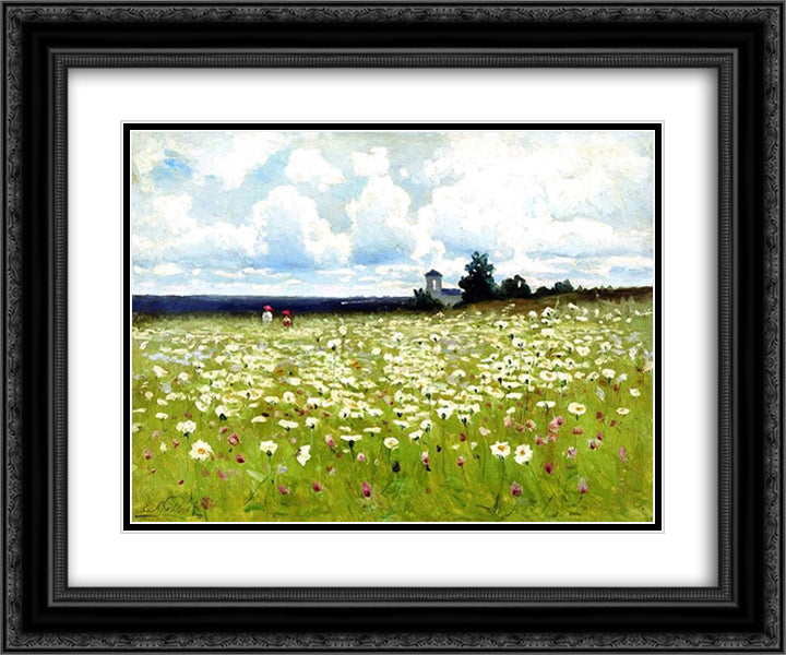 Field of Daisies 24x20 Black Ornate Wood Framed Art Print Poster with Double Matting by Volkov, Efim