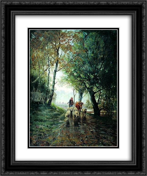 Grazing 20x24 Black Ornate Wood Framed Art Print Poster with Double Matting by Volkov, Efim