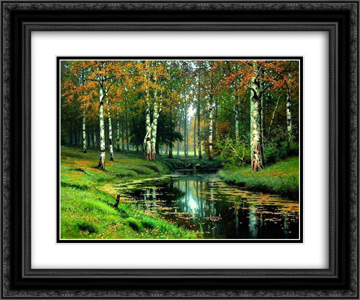 Quiet River 24x20 Black Ornate Wood Framed Art Print Poster with Double Matting by Volkov, Efim