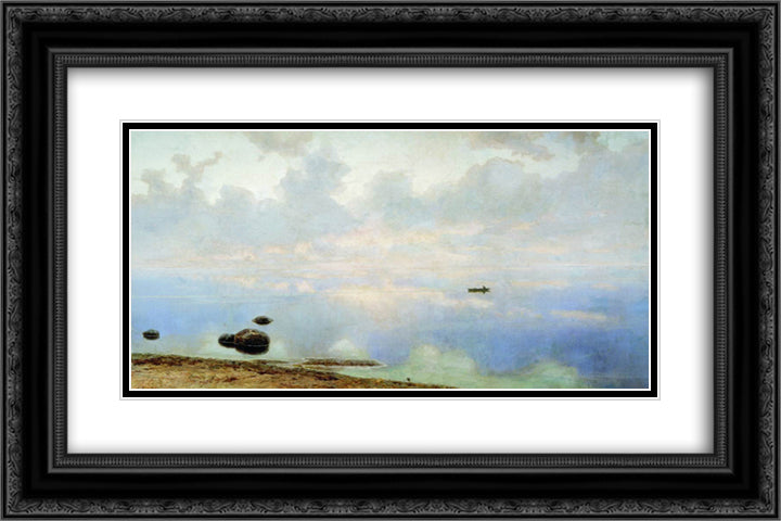 Seascape 24x16 Black Ornate Wood Framed Art Print Poster with Double Matting by Volkov, Efim