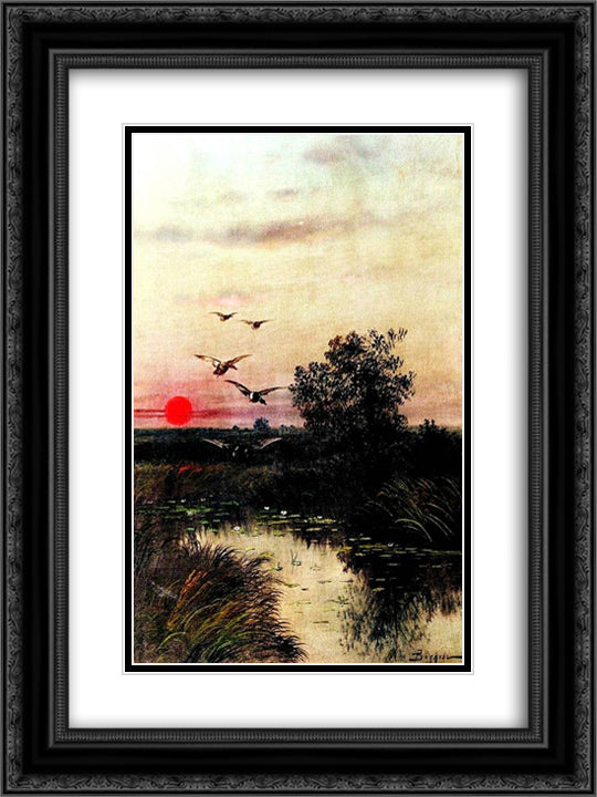 Sunset over the Lake 18x24 Black Ornate Wood Framed Art Print Poster with Double Matting by Volkov, Efim