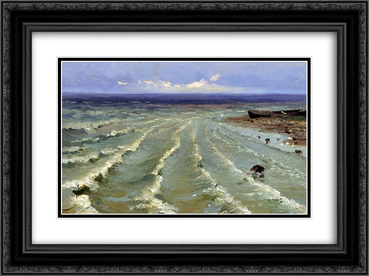 The Sea 24x18 Black Ornate Wood Framed Art Print Poster with Double Matting by Volkov, Efim