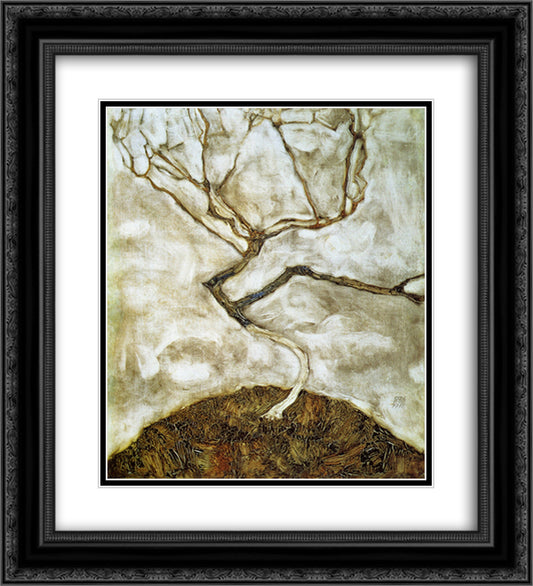 A Tree in Late Autumn 20x22 Black Ornate Wood Framed Art Print Poster with Double Matting by Schiele, Egon