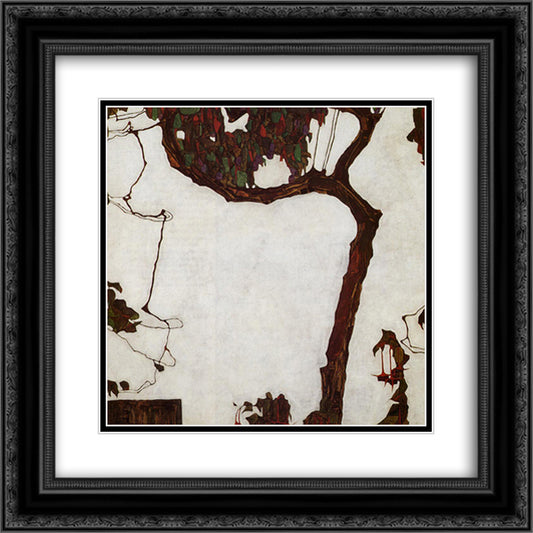 Autumn Tree with Fuchsias 20x20 Black Ornate Wood Framed Art Print Poster with Double Matting by Schiele, Egon