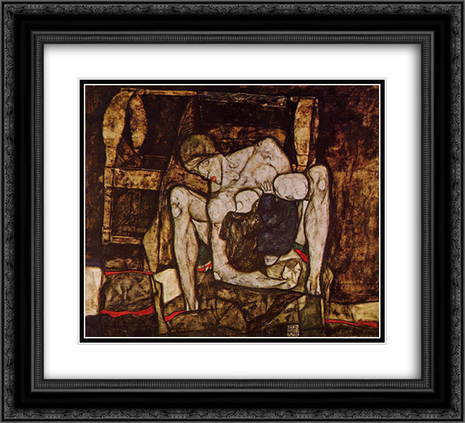 Blind Mother 22x20 Black Ornate Wood Framed Art Print Poster with Double Matting by Schiele, Egon