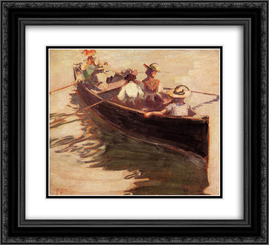 Boating 22x20 Black Ornate Wood Framed Art Print Poster with Double Matting by Schiele, Egon