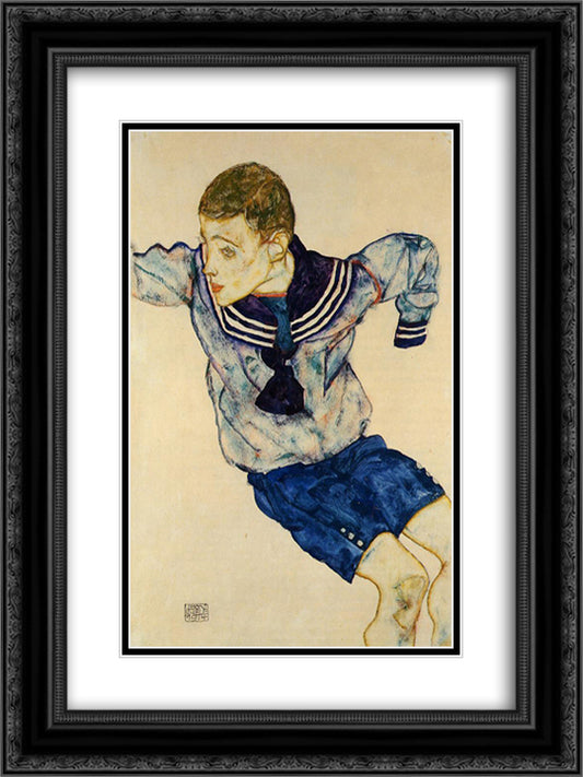 Boy in a Sailor Suit 18x24 Black Ornate Wood Framed Art Print Poster with Double Matting by Schiele, Egon