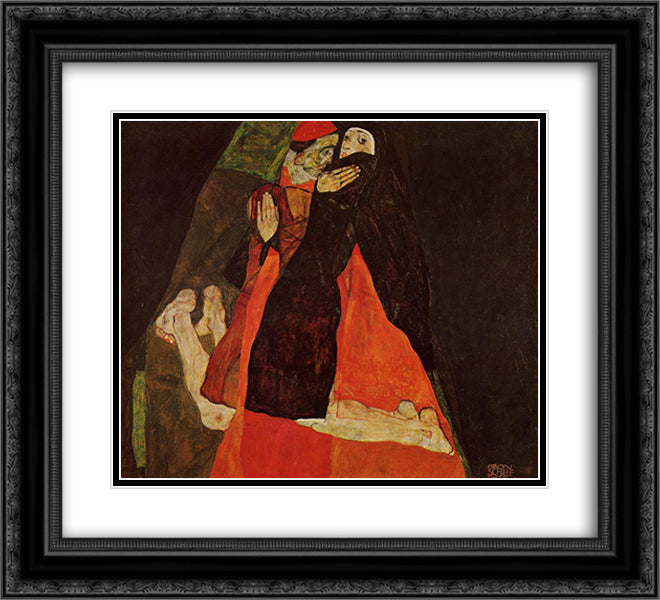 Cardinal and Nun (Caress) 22x20 Black Ornate Wood Framed Art Print Poster with Double Matting by Schiele, Egon